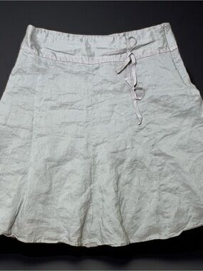 Light Tan Linen A-Line Skirt with Tie Waist